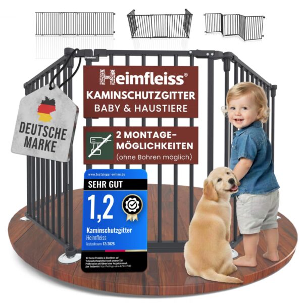 Heimfleiss Kaminschutzgitter Baby – Universaler Ofenschutz aus Stahl mit Sicherheitsverschluss