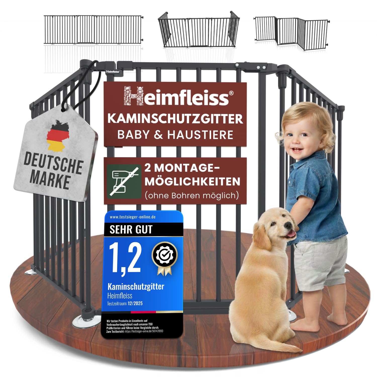 Heimfleiss Kaminschutzgitter Baby – Universaler Ofenschutz aus Stahl mit Sicherheitsverschluss