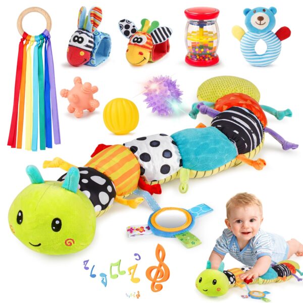 Joyreal 10-teiliges Sensorikspielzeug-Set für Neugeborene – Musikraupe & Tummy Time Toys