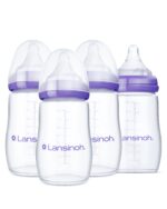 Lansinoh Babyflaschen-Set 240 ml mit NaturalWave Sauger M – 4er Pack für Stillbabys
