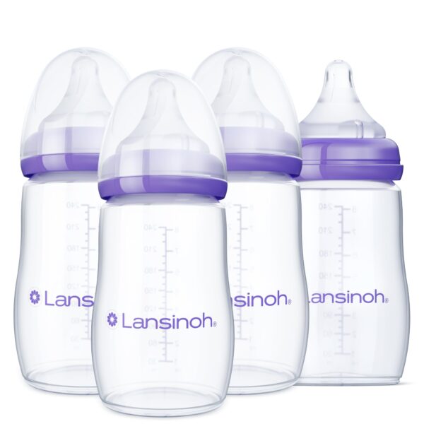 Lansinoh Babyflaschen-Set 240 ml mit NaturalWave Sauger M – 4er Pack für Stillbabys