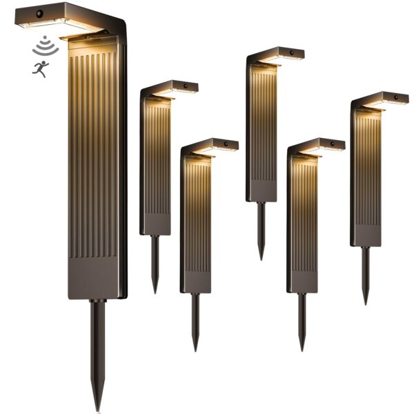 iseeway Solarleuchten 6er-Set mit Bewegungsmelder – 400 Lumen, 2 Lichtfarben & 12h+ Laufzeit