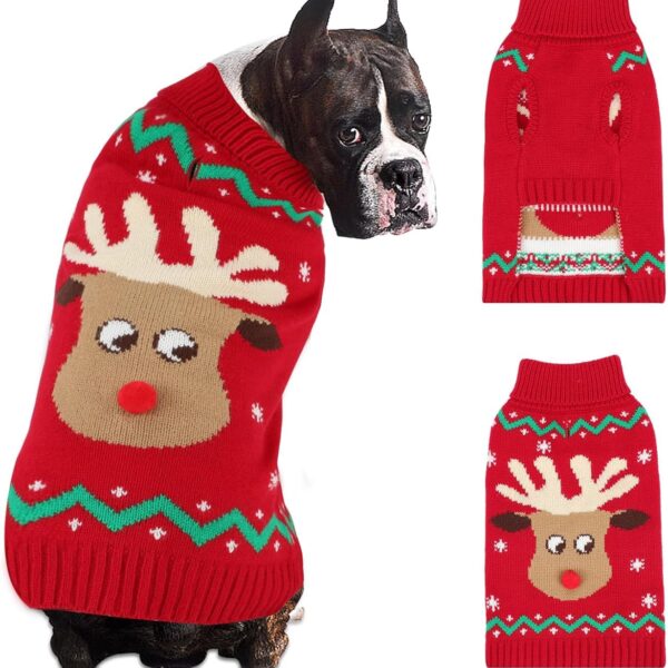 HYLYUN Weihnachtspullover Hund XL – Rentier-Motiv mit Leinenöffnung & Rollkragen