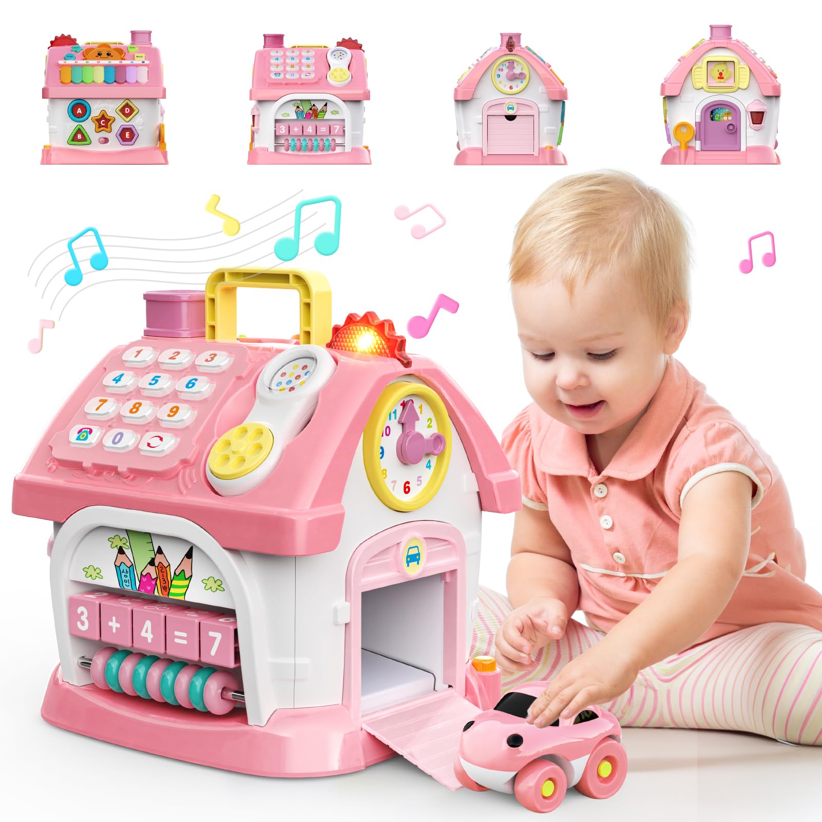 Naxudcoo 6in1 Montessori-Lernhaus – Musikspielzeug mit Uhr & Formensortierer für Babys ab 1 Jahr