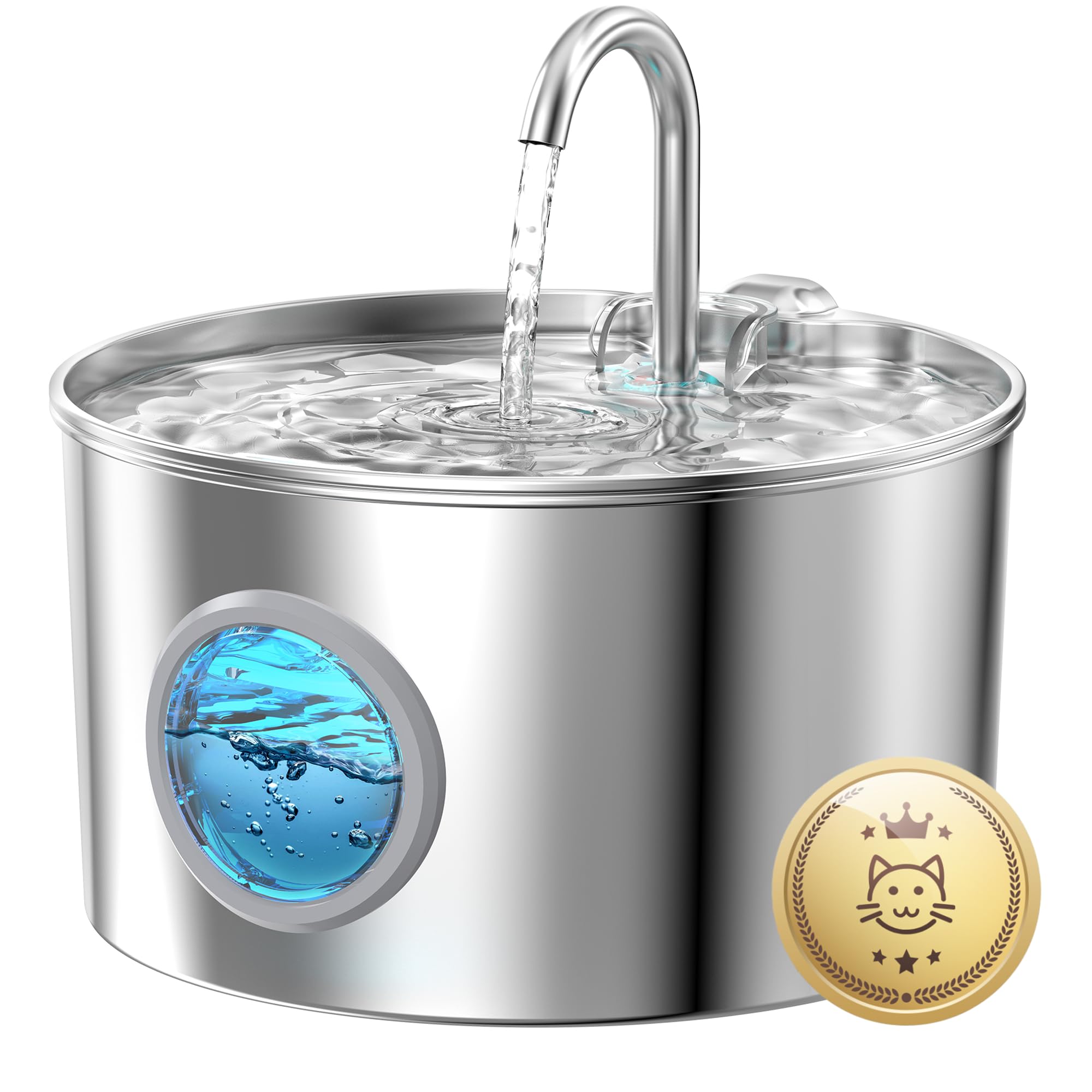 GIOTOHUN Katzenbrunnen 2.2L Edelstahl mit Sichtfenster – Automatischer Wasserspender für Katzen & Hunde