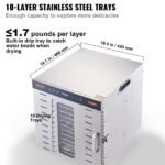 VEVOR Dörrautomat 1000 W mit 10 Edelstahl-Tabletts – 360° Heissluft für gleichmässiges Trocknen – Bild 3