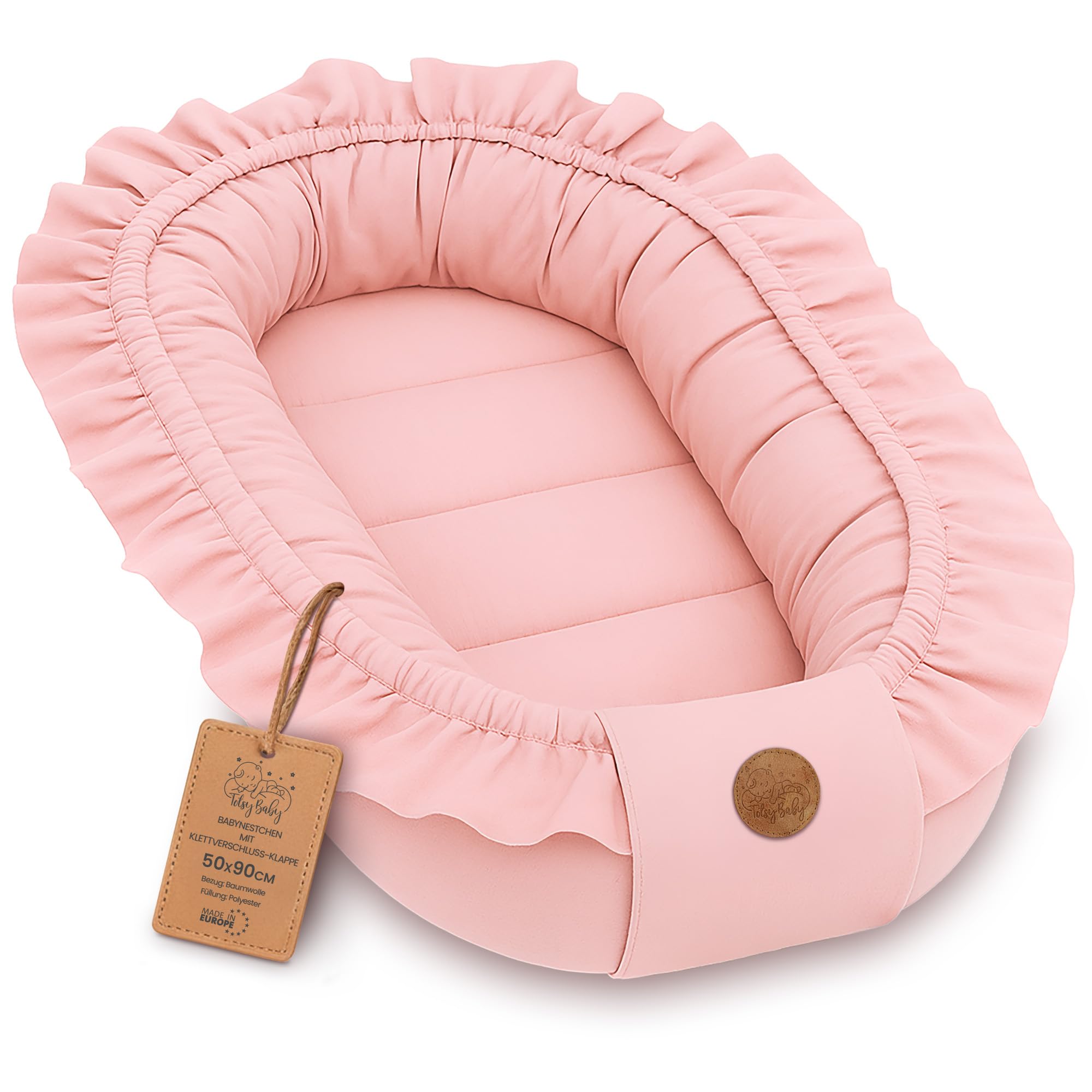 Babynestchen 90x50 cm Baumwolle – Schmutziges Rosa Kokon für Neugeborene