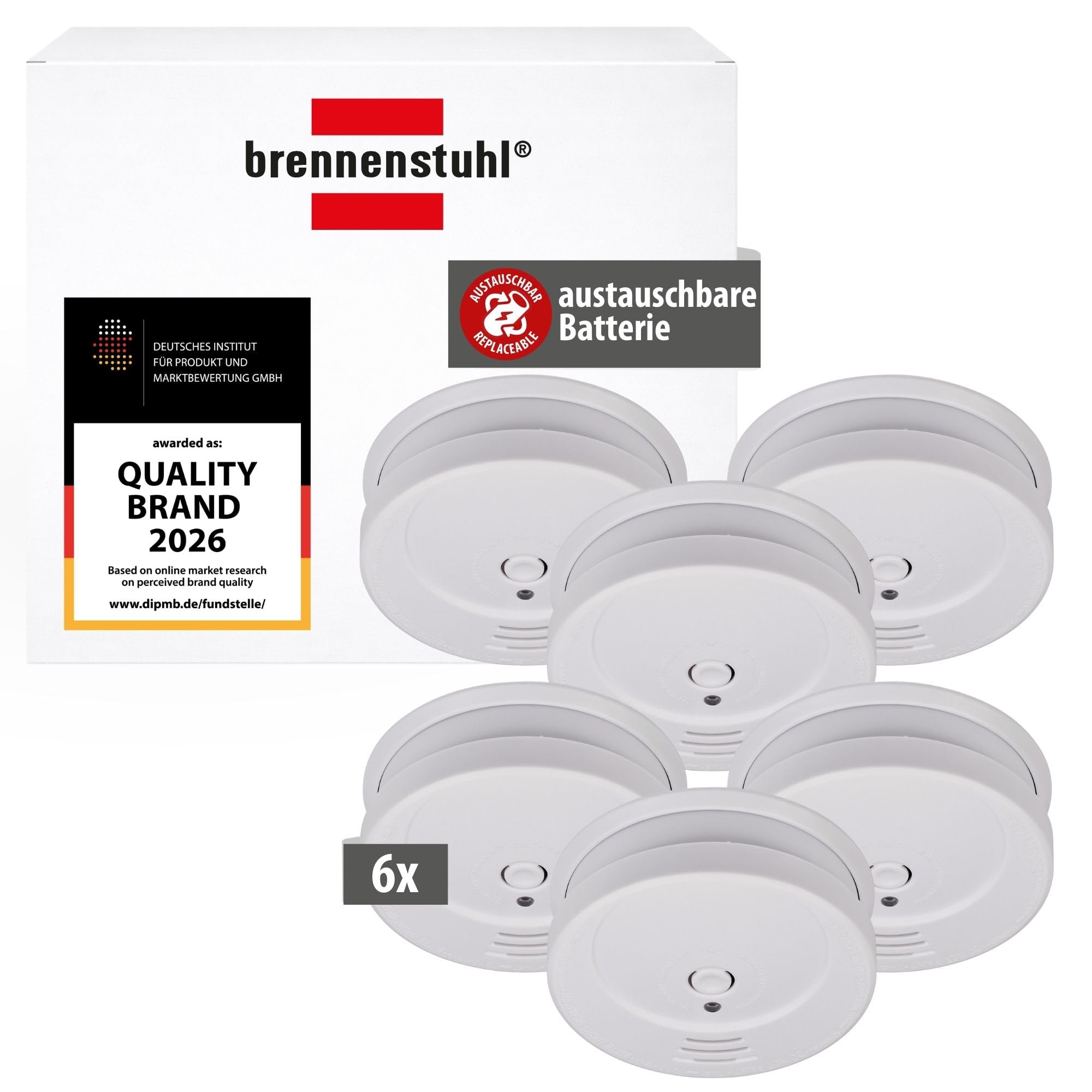 Brennenstuhl Rauchmelder Set 6er RM C 9010 – EN 14604 zertifiziert mit Batterien