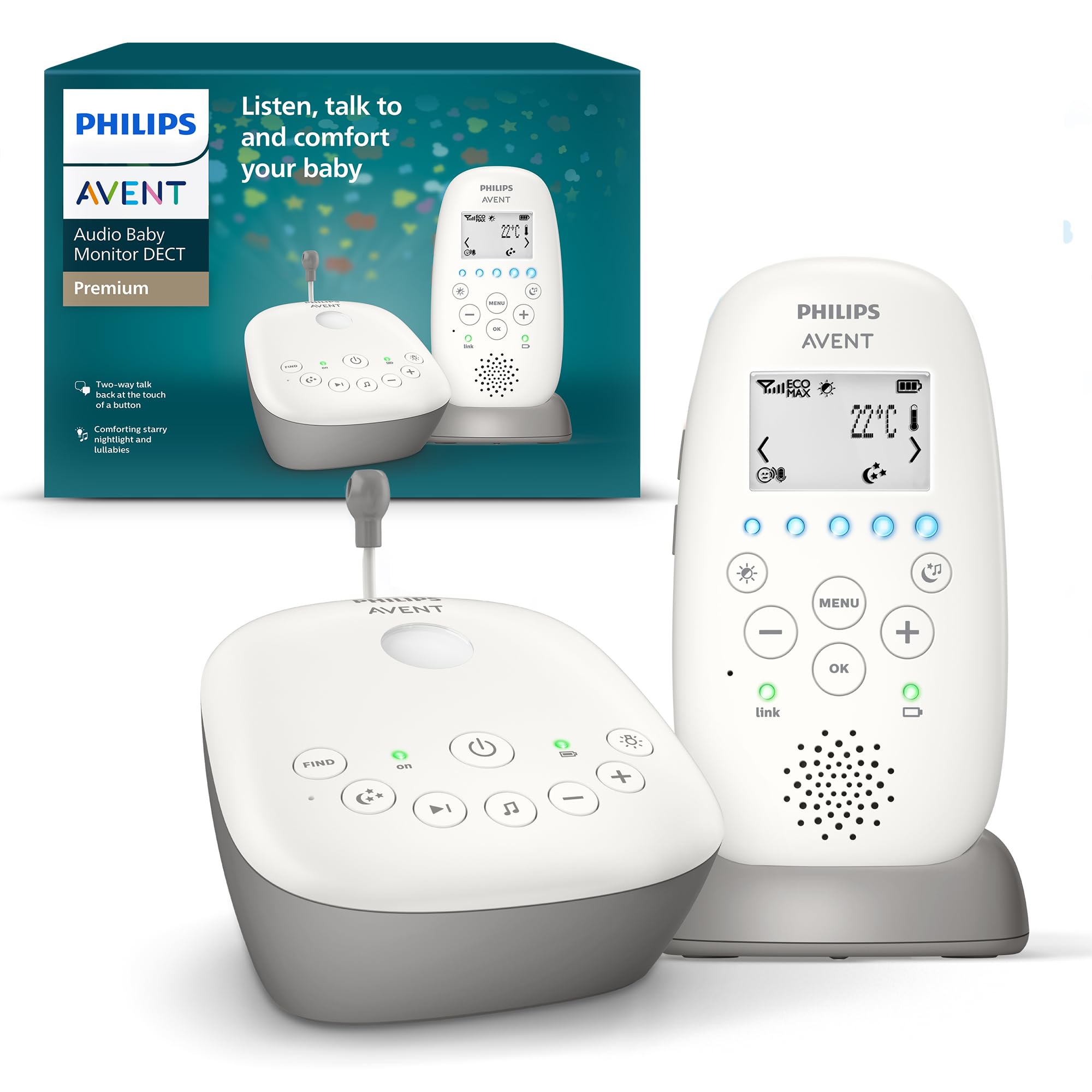 Philips AVENT SCD733/26 DECT Babyphone – Sichere Audio-Überwachung mit 18h Laufzeit