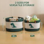 Tidelit Aufbewahrungskorb 35L Baumwollseil mit Dinosaurier-Stickerei & Holzgriffen – Bild 3
