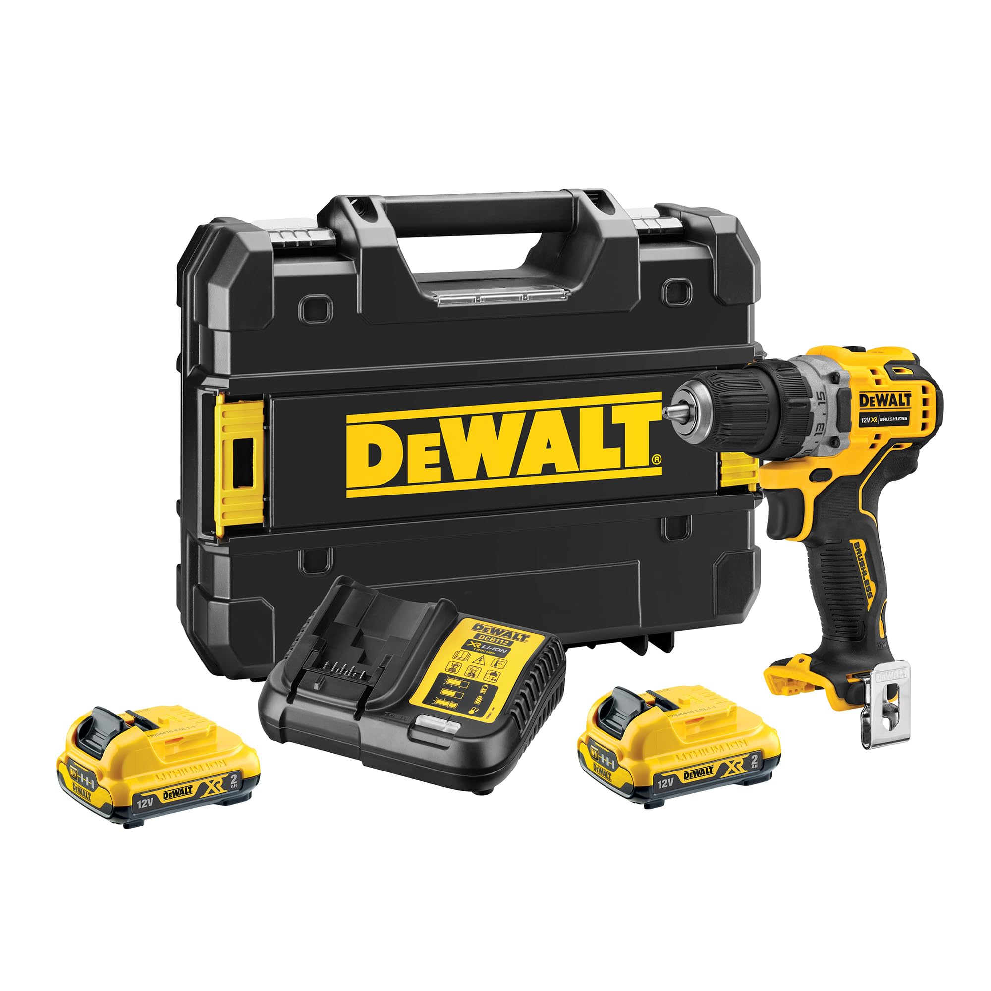 DEWALT DCD701D2-QW 12V XR Bürstenlos Kompakt-Bohrschrauber – Profi-Set mit 2 Akkus