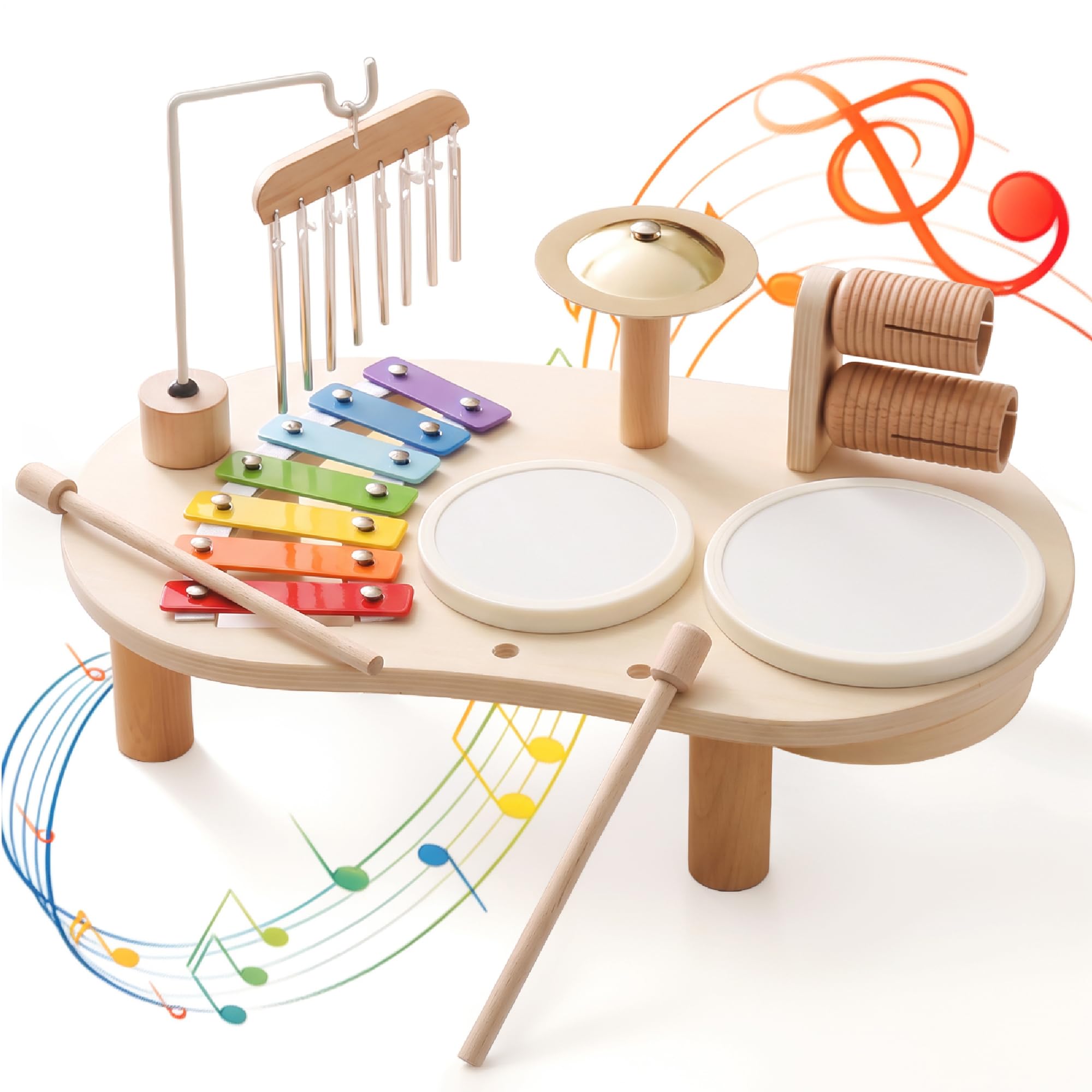 Holz-Schlagzeug Baby Musikspielzeug mit Xylophon & Percussion – Montessori Musikinstrumente