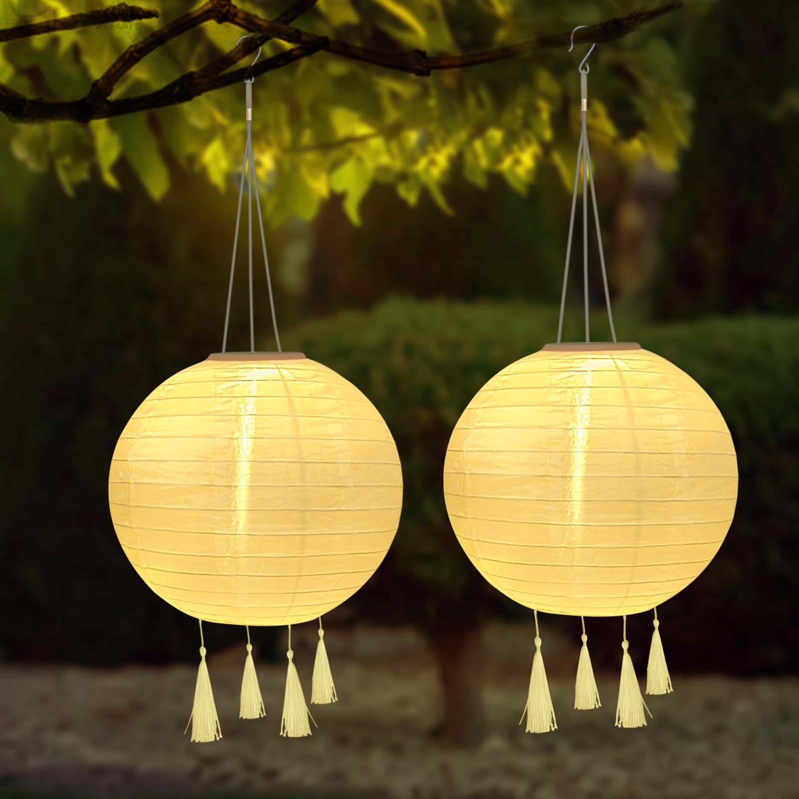 YIFMOO Solar Lampions 20 cm – Wetterfeste LED Aussenlaterne mit Warmweissl (2er Set)