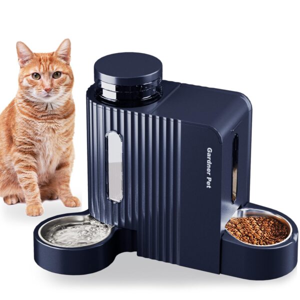 Gardner Pet Automatischer Futterspender mit 2 Edelstahlnäpfen – Schwerkraftsystem für Katzen & Hunde