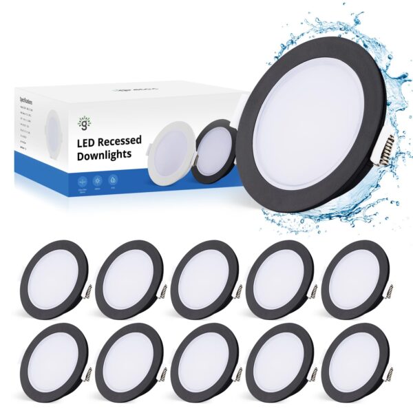 Gr4tec LED Einbaustrahler 10er Set 230V – IP65 Schwarz 5W 4000K für Badezimmer & Küche