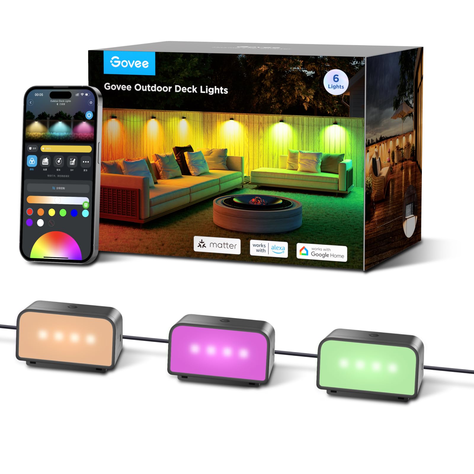 Govee RGBWIC Wandleuchte Aussen 6er-Set – Smarte Gartenbeleuchtung mit Musiksync für Alexa & Matter