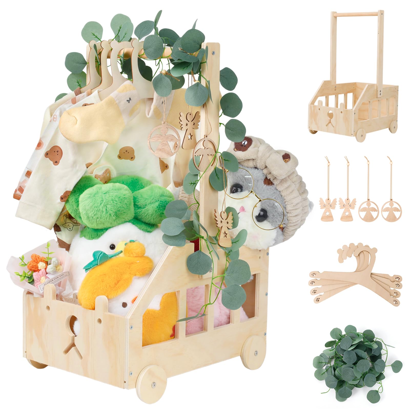 Wuciray Wickelkorb mit Holzrädern & Griff – Multifunktionaler Babygeschenk Korb aus Holz