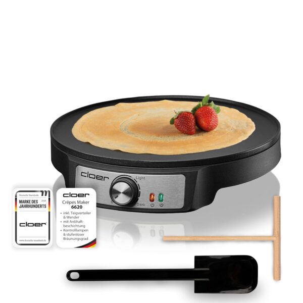 Cloer 6620 Crêpes-Maker 29 cm – Profi-Crêpesgerät mit Antihaftbeschichtung & Temperaturregelung
