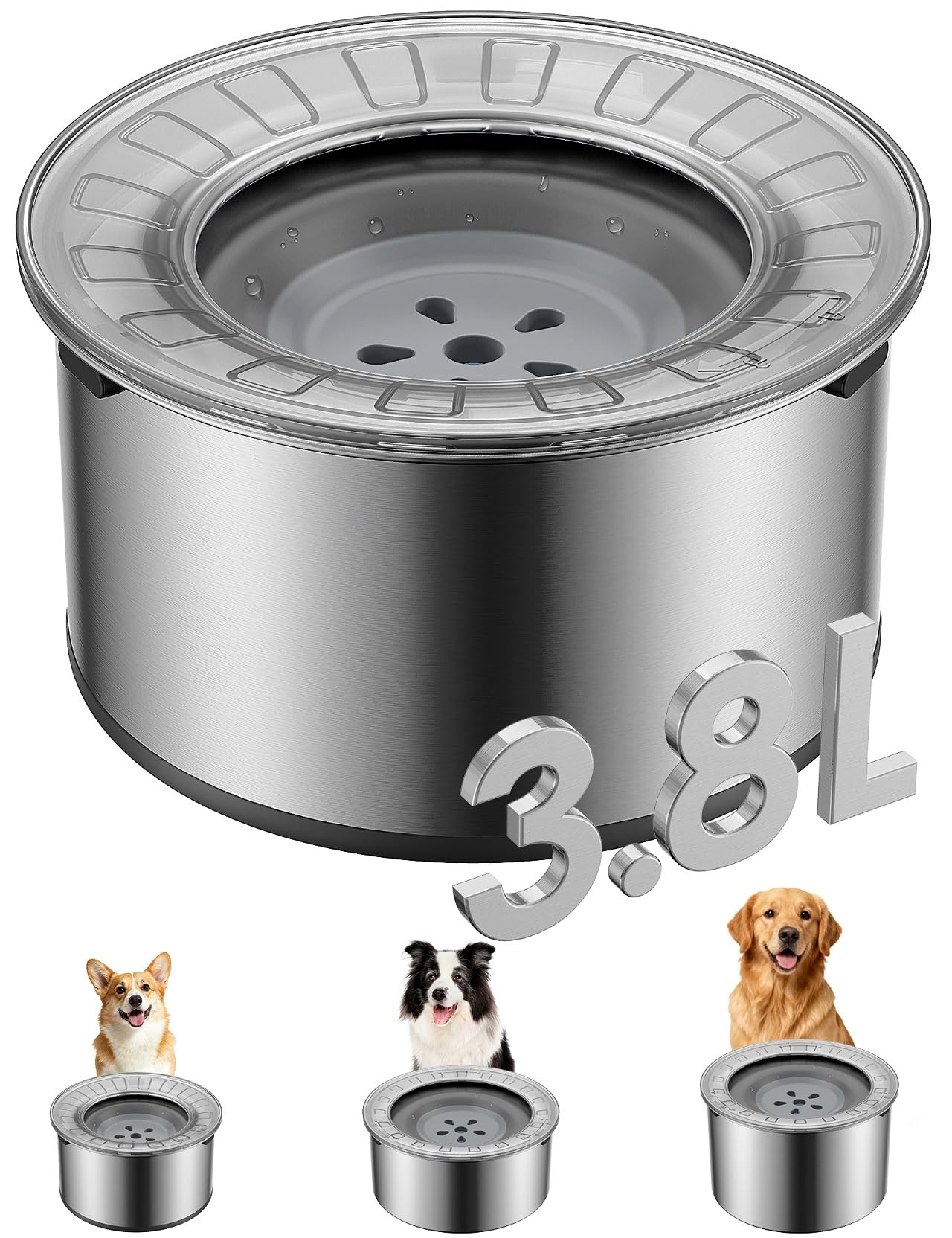 Heouvo 3,8L Hundenapf mit Anti-Schaufel-Deckel & Gummiboden – Auslaufsicher für grosse Hunde