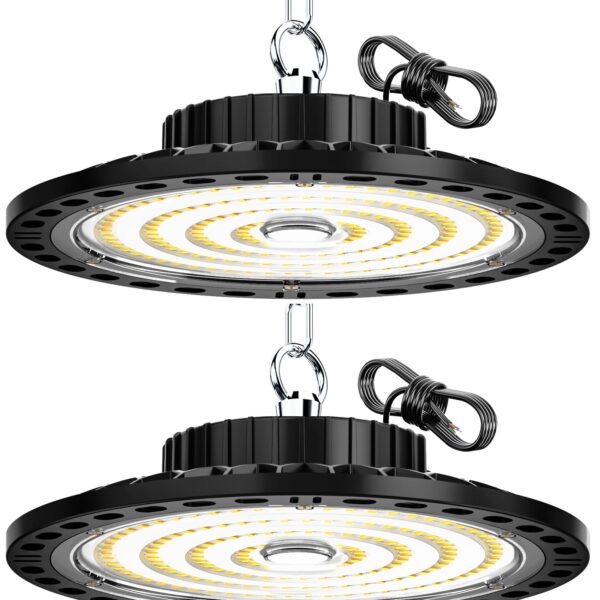 HAPYLUMI LED Hallenstrahler 100W, 2er Set – 10.000 Lumen UFO Werkstattlampe IP65