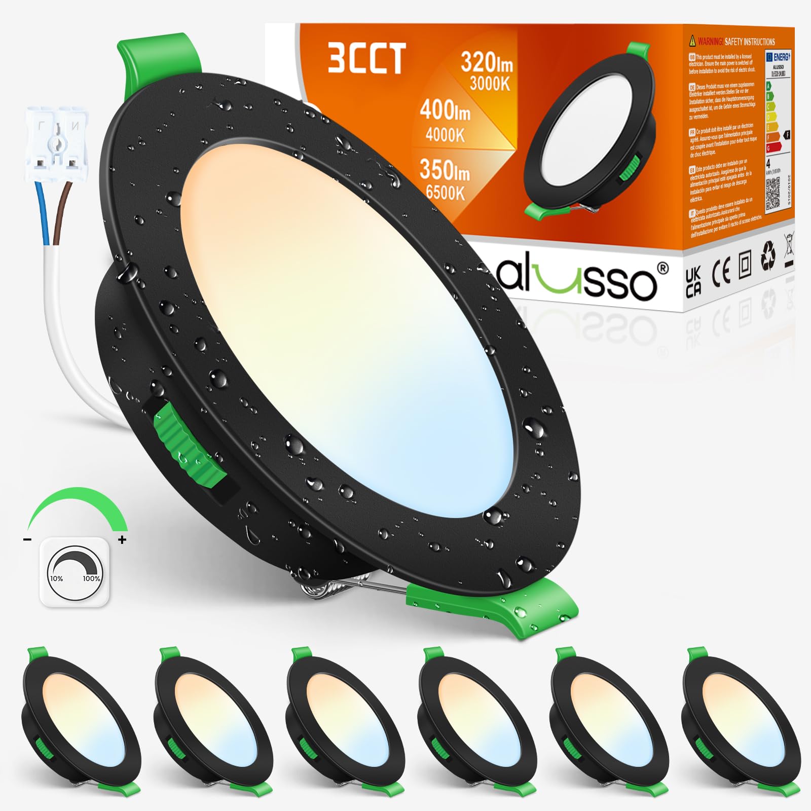 ALUSSO 6er Set LED Einbaustrahler 5W dimmbar – 3 Farbtemperaturen IP44 für Badezimmer