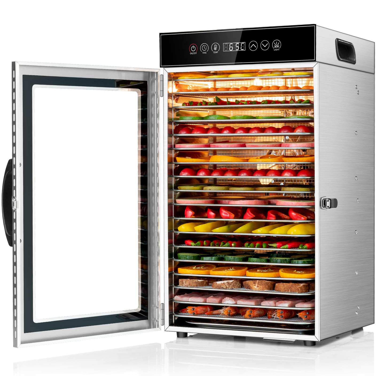 Kwasyo Gewerblicher Dörrautomat 18 Etagen 800W – Edelstahl Lebensmittel Dehydrator mit 360° Luftzirkulation