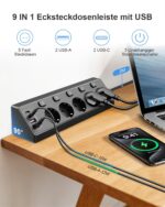 Vipwell Ecksteckdose 9in1 mit 5 Steckdosen & 4 USB (2x USB-C) – 3680W Steckdosenleiste mit Kindersicherung – Bild 2