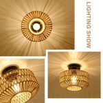 Rayofly Rattan Deckenleuchte Boho – Handgeflochten mit Metallbasis für Wohnzimmer & Schlafzimmer – Bild 2