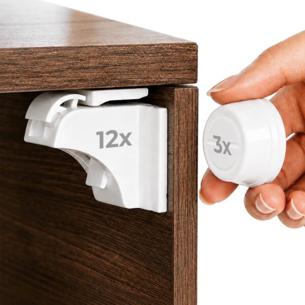 Hoffenbach Magnetische Kindersicherung 12er Set – Schrank- & Schubladensicherung ohne Bohren