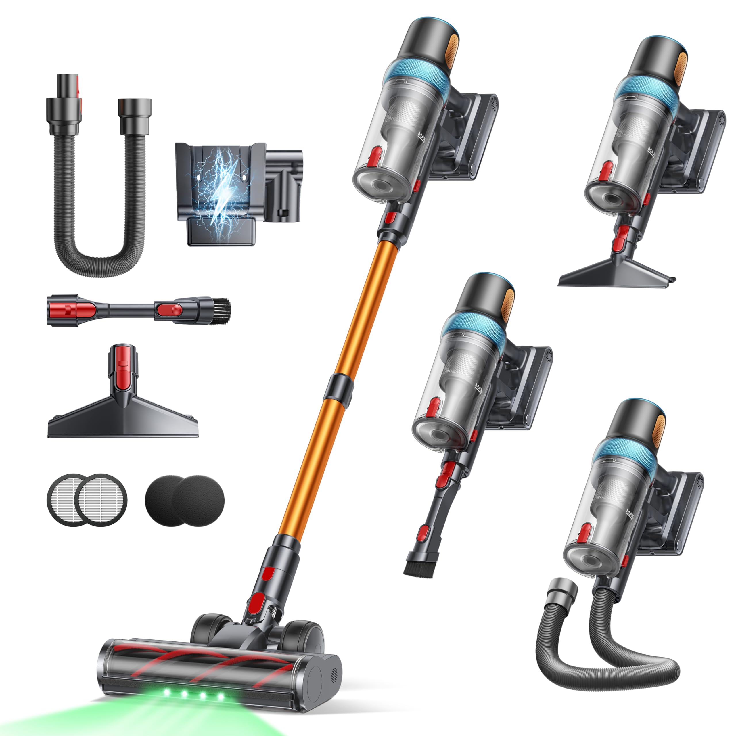 INTETURE Akku Staubsauger 650W/55KPA – Kabelloses System mit 70 Min Laufzeit & Wandladestation