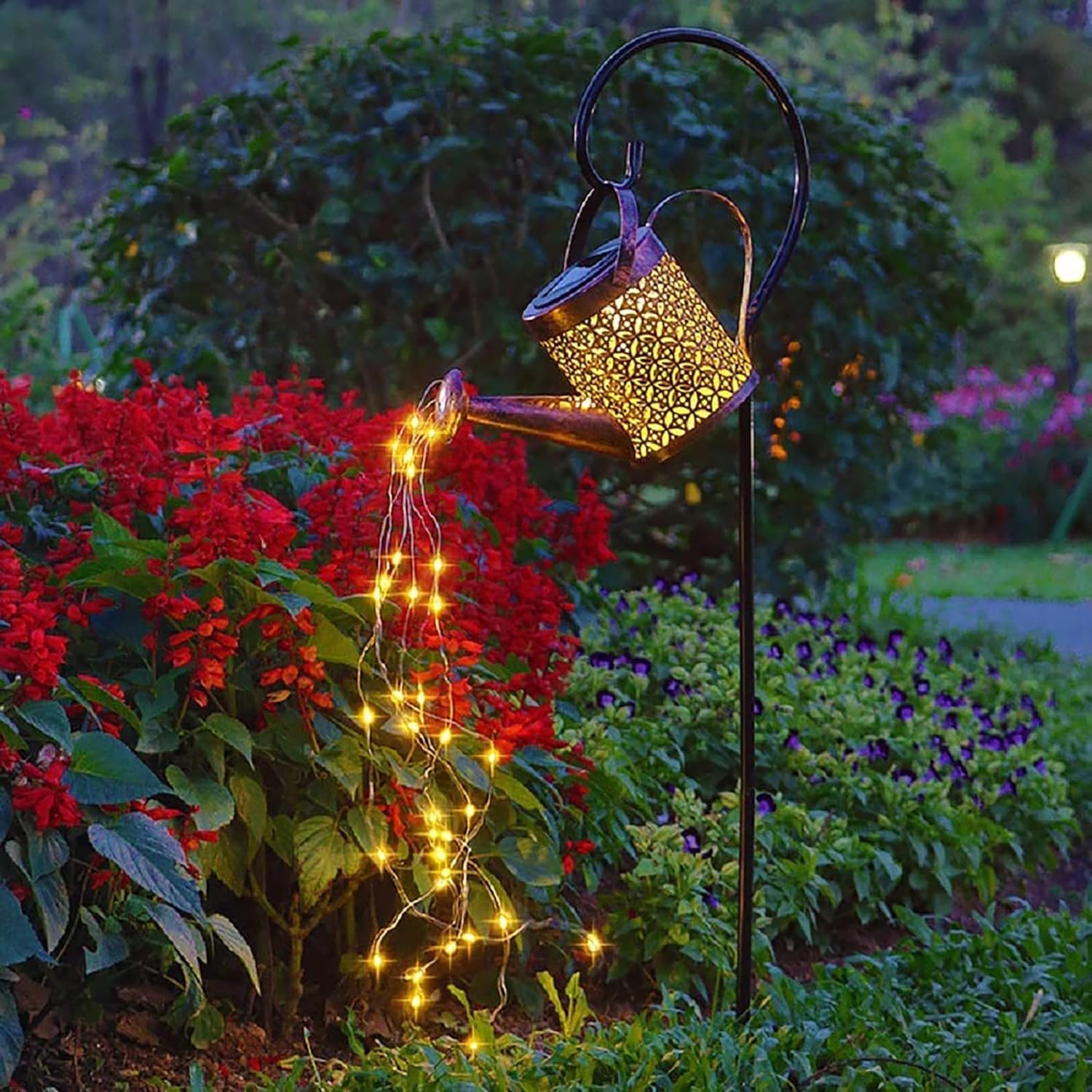 Kizozo Solar Gießkanne mit 60 LED Lichterkette – IP65 Gartenleuchte warmweiss