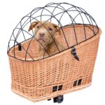 YULKA Hundefahrradkorb XL Honigbraun – Handgewebte Weide mit Gitterhaube für sicheren Hundetransport
