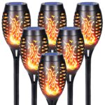 Qedertek 6er Set Solarfackeln mit 12 LED & Flammeneffekt – IP65 Gartenlicht für Aussen