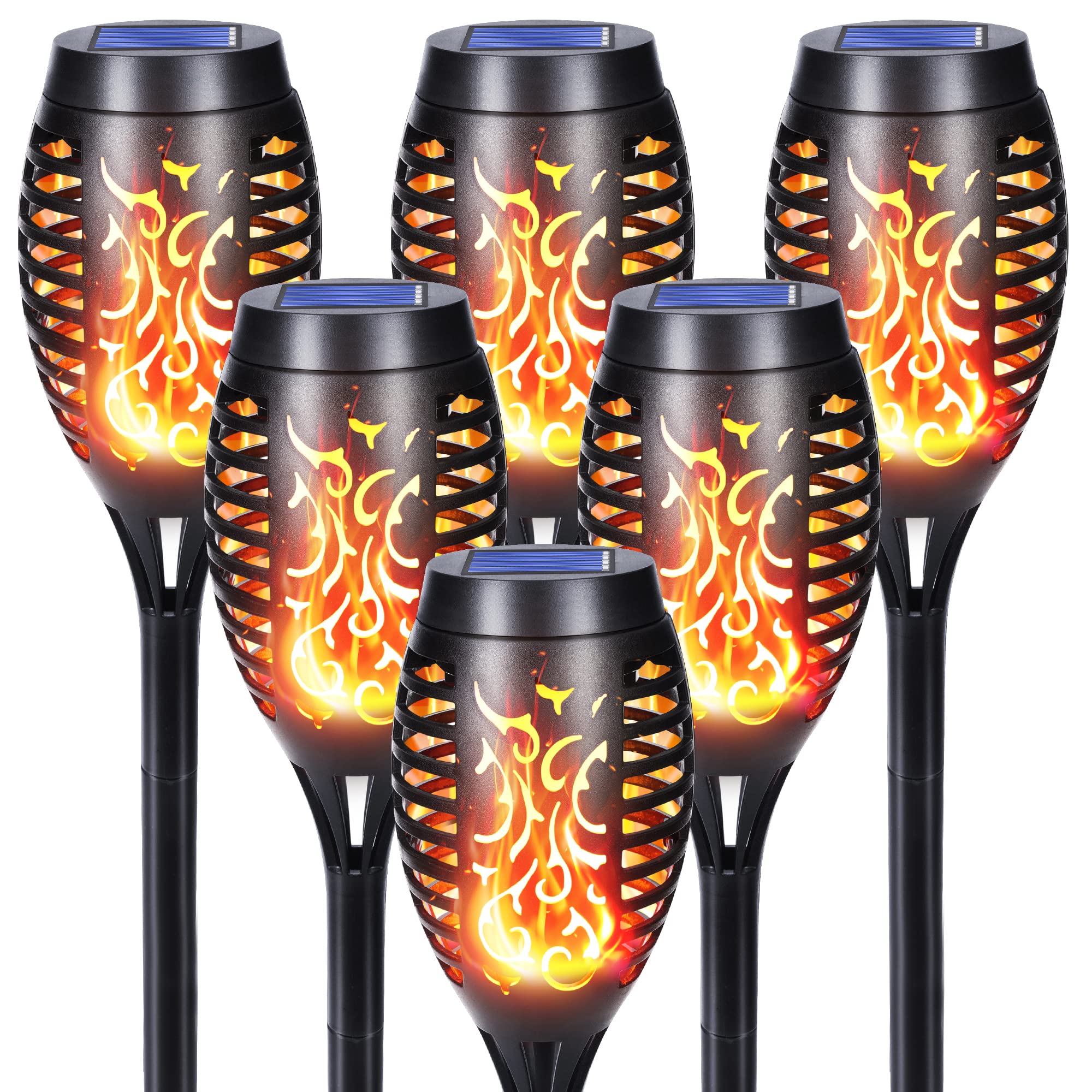Qedertek 6er Set Solarfackeln mit 12 LED & Flammeneffekt – IP65 Gartenlicht für Aussen