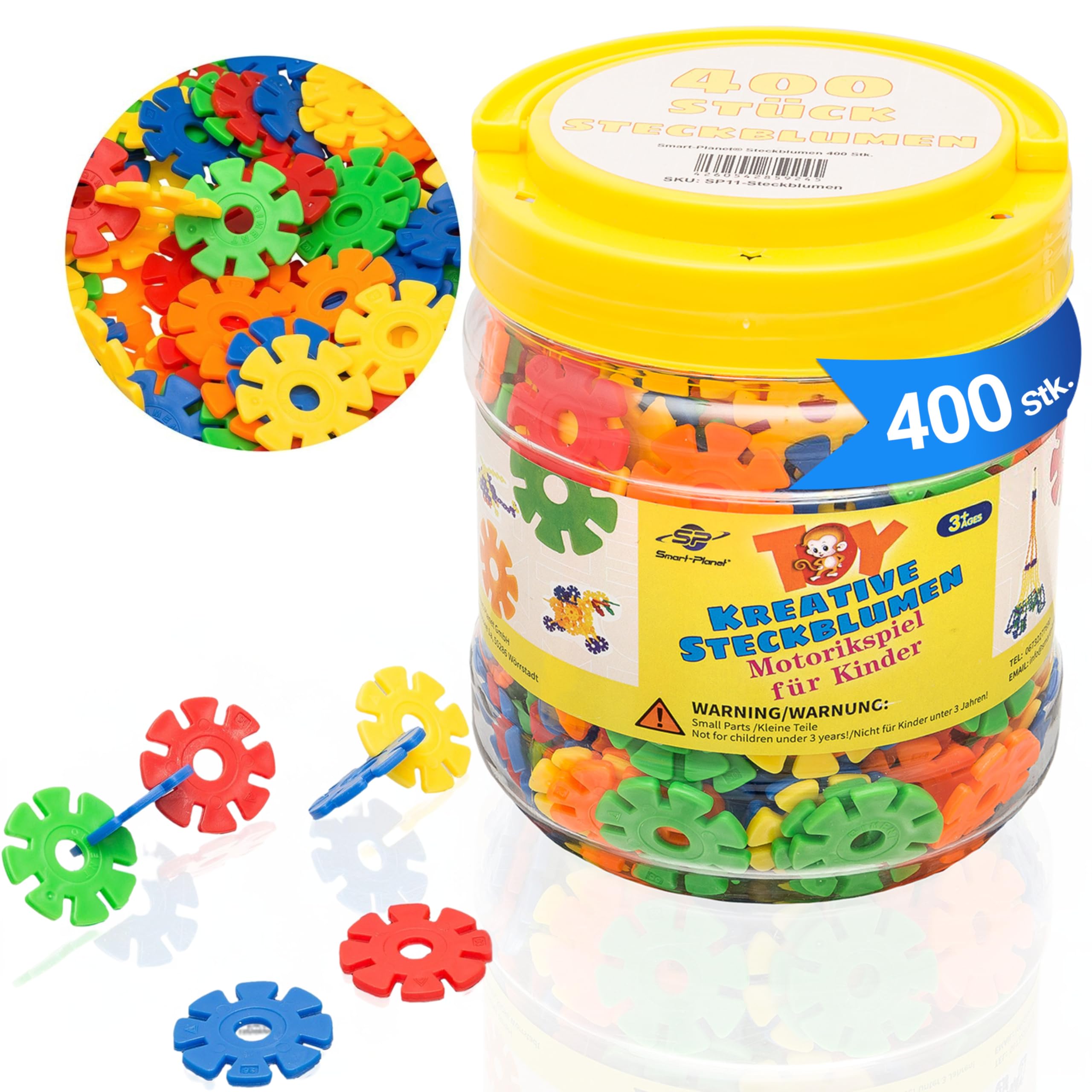 Smart-Planet Steckblumen 400er Set – Montessori Motorikspielzeug ab 3 Jahren