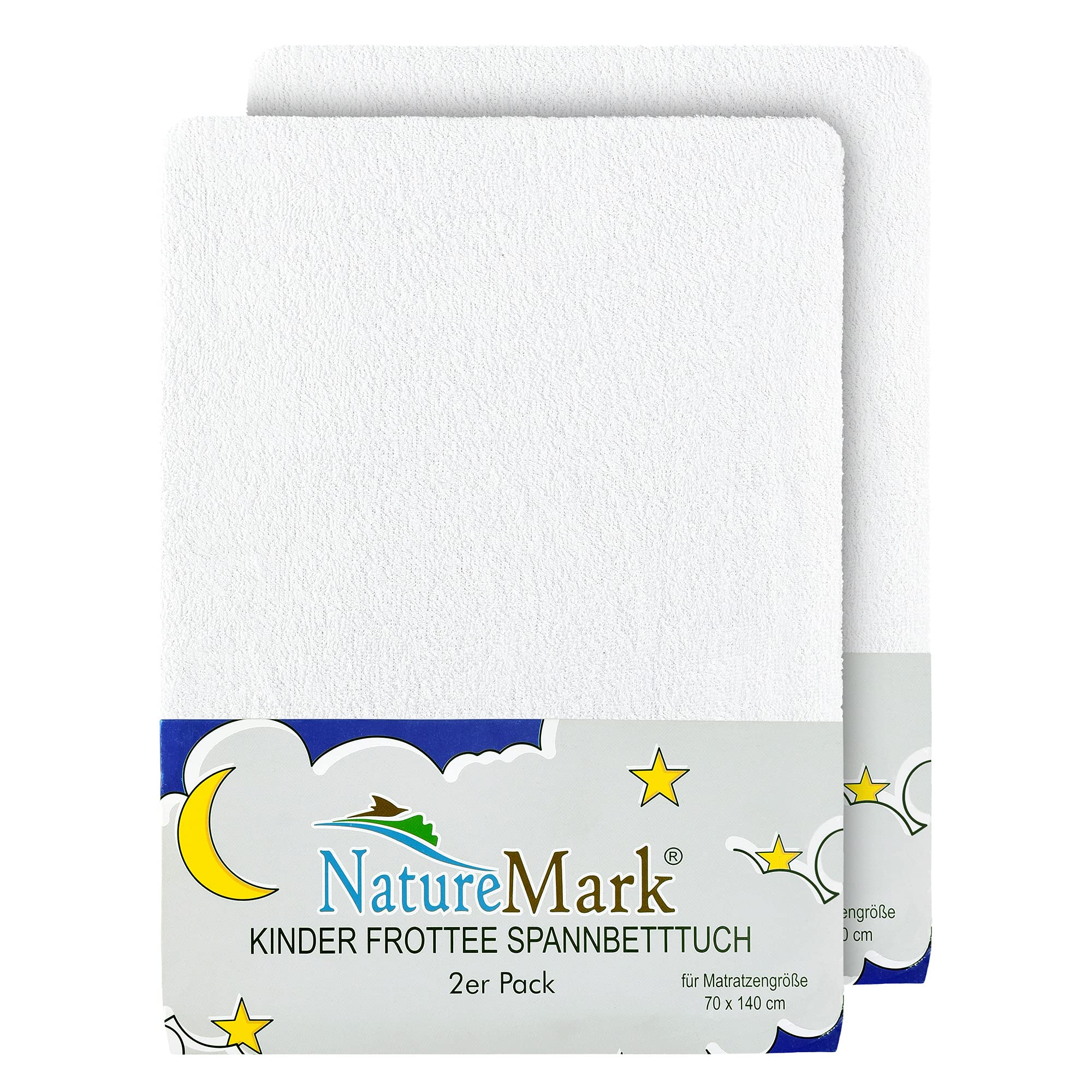 NatureMark 2er Pack Kinderspannbettlaken 70×140 cm – Frottee, hautfreundlich & rutschsicher