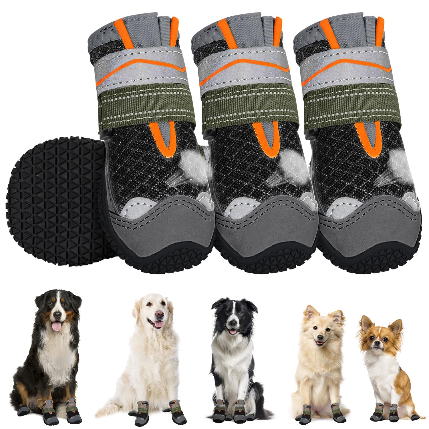SlowTon Hundeschuhe 4er Set – Atmungsaktiver Pfotenschutz mit rutschfester Sohle für alle Hunde