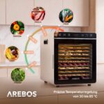 Arebos Dörrautomat 800W mit 12 Edelstahlgittern – 29L Dehydrator für Obst, Gemüse & Fleisch – Bild 5
