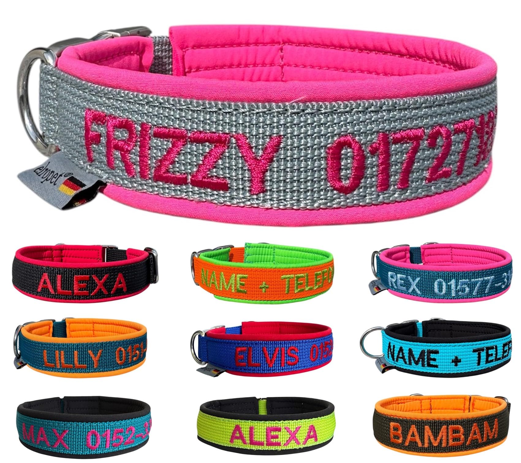 elropet Personalisiertes Hundehalsband mit Bestickung – XS bis XXL für alle Hunde