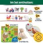 Merle Toys® Fädelspiel ab 2 Jahre – 12 Holzfiguren Bauernhof mit Spielbrett aus FSC Holz – Bild 2