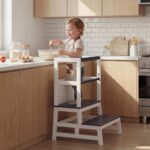 Spielwerk Lernturm 93cm mit Tafel – Montessori Lernstuhl 2 in 1 für Kinder ab 2 Jahren