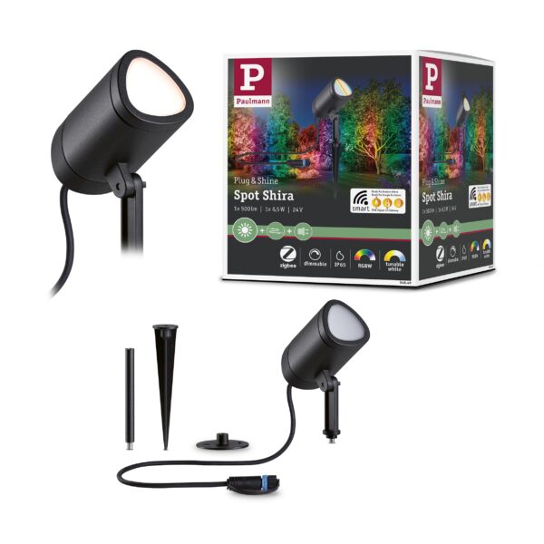 Paulmann Plug & Shine LED Gartenstrahler Shira – Smart Home Zigbee RGBW+ dimmbar