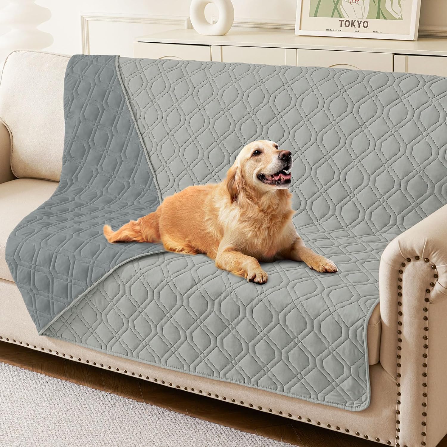 Homaxy Hundedecke 205x130cm Wasserdicht – Wendbare Haustierdecke Grau für Sofa & Auto