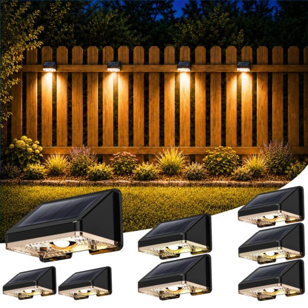 Delaiglow Solar Wandleuchte aussen 8er Set – IP67 Gartenbeleuchtung Gold für Zaun & Terrasse