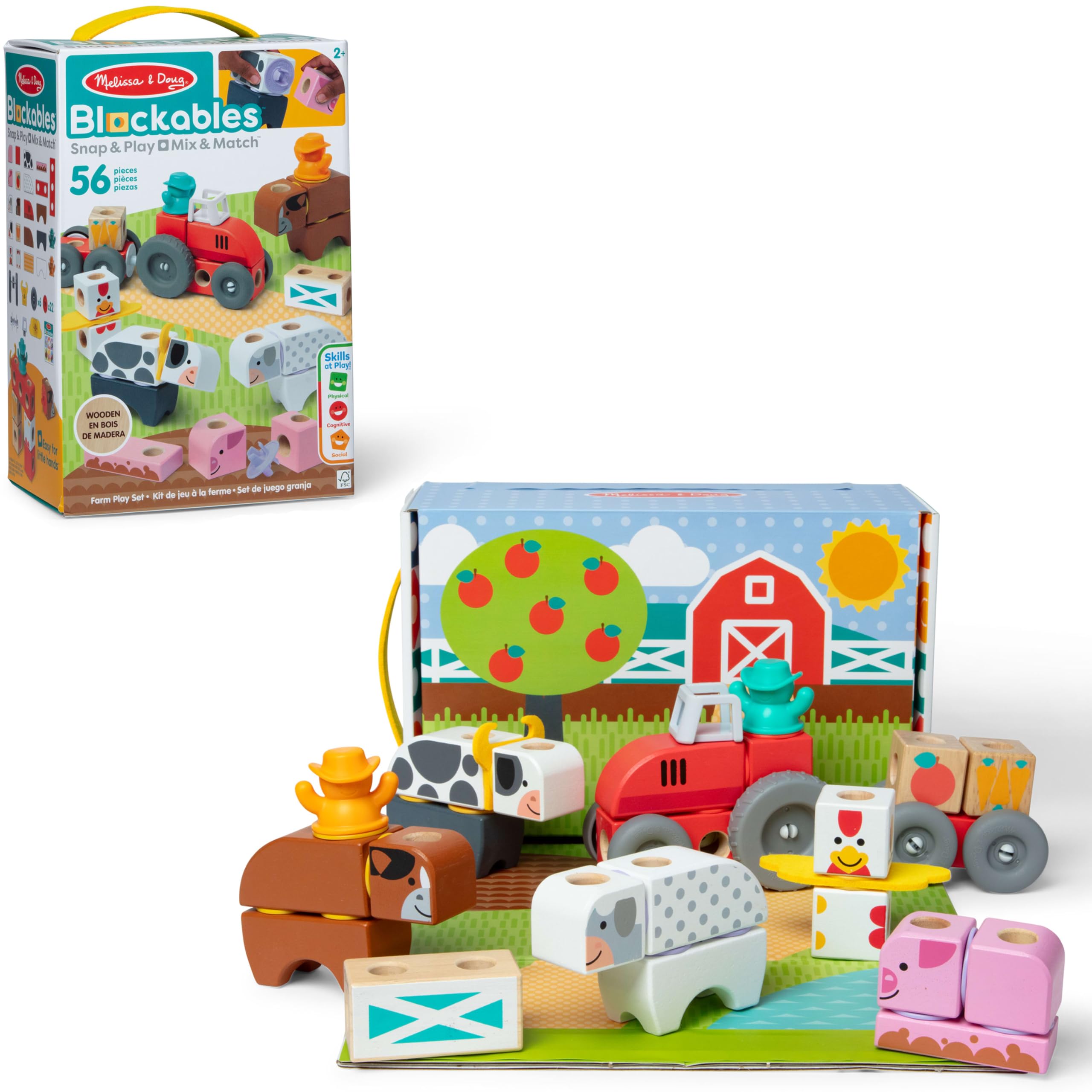 Melissa & Doug Blockables Bauernhof – 56-teiliges Holzbaustein-Set für Kinder ab 2 Jahren