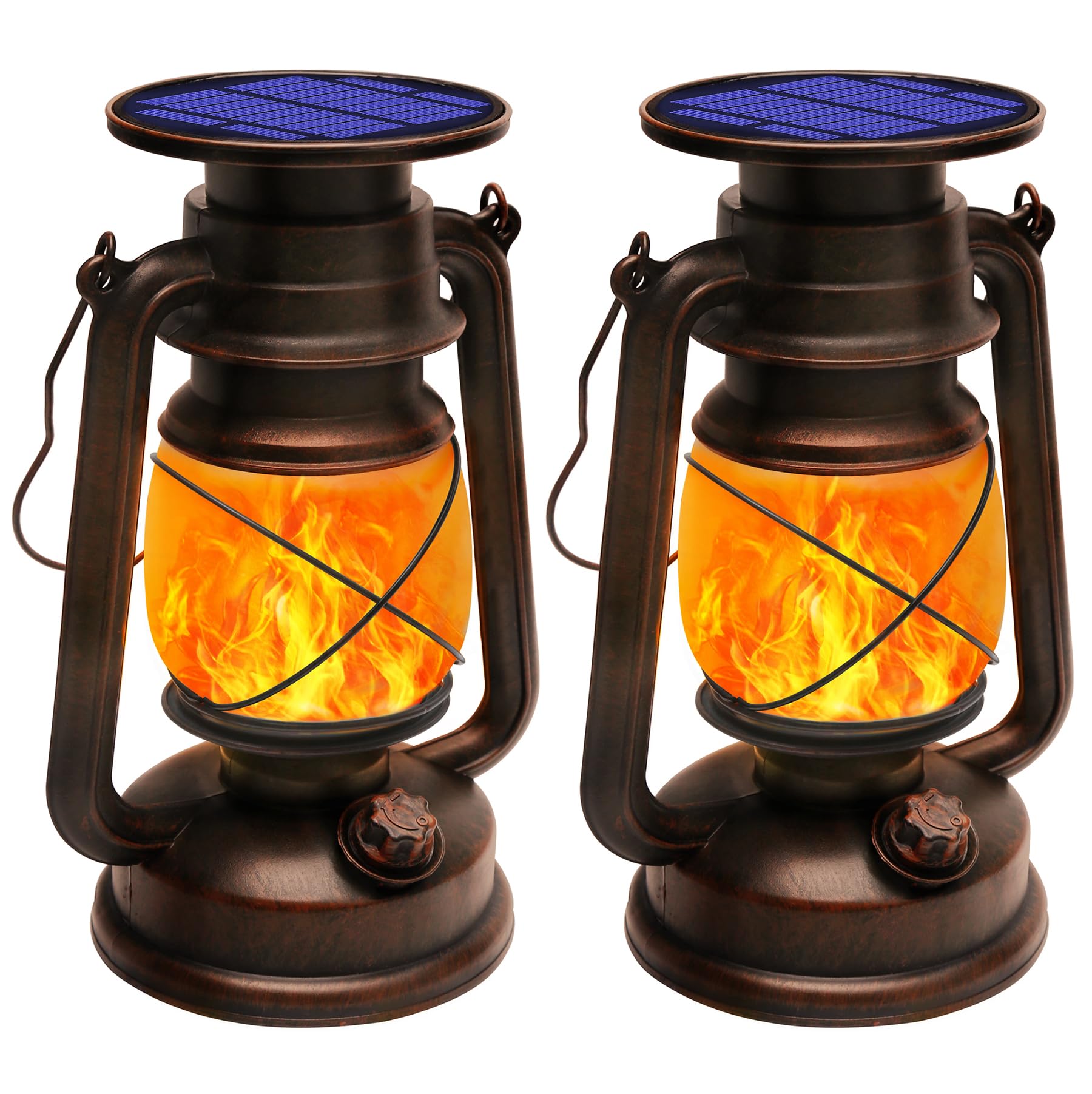 Shinmax Solar Laternen 2er Set – Retro Gartenlaternen mit Flammeneffekt für Aussen