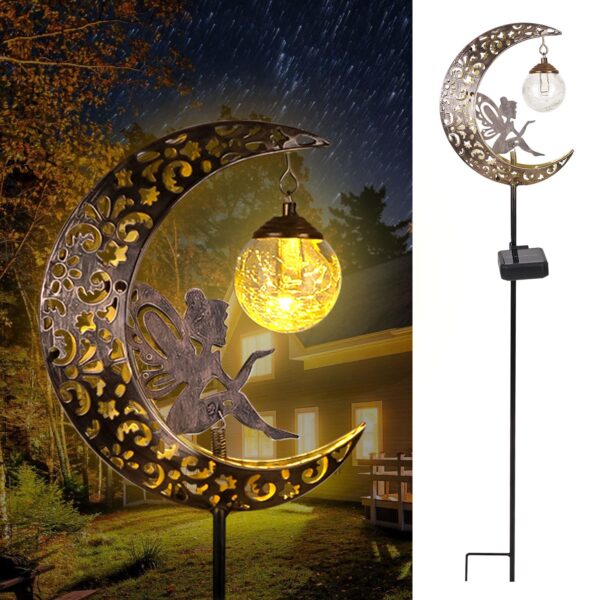 Axafnev Solar-Feenmond Gartensteckleuchte – Wetterfeste LED Gartenbeleuchtung mit Glaskugel