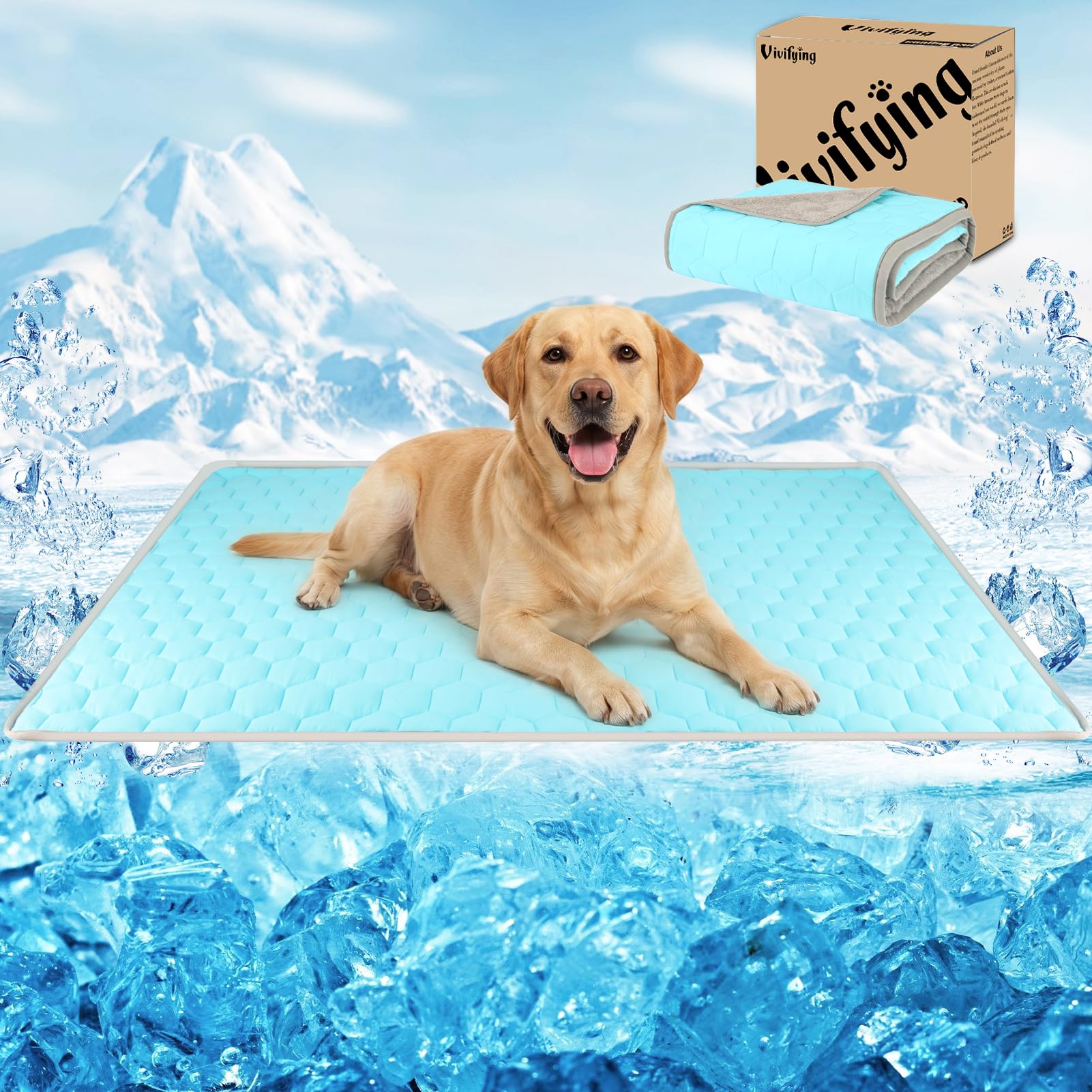 Vivifying Kühlmatte Hund 101x76 cm – Wendbare Kühldecke mit Eisseide & Samt für Sommer & Winter