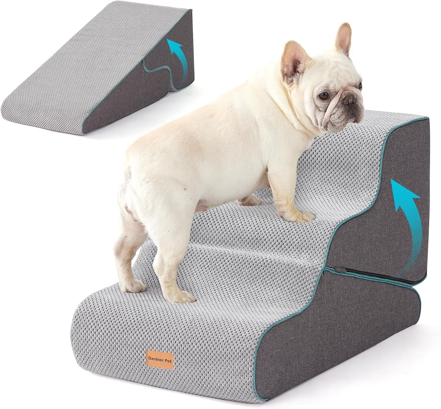 Gardner Pet 2-in-1 Hundetreppe 35/42cm, 3 Stufen – Gelenkschonendes Aufstiegssystem für kleine Hunde