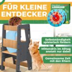 KIDIZ Lernturm 3-stufig höhenverstellbar mit Lernuhr – Montessori Tritthocker aus Kiefernholz – Bild 3